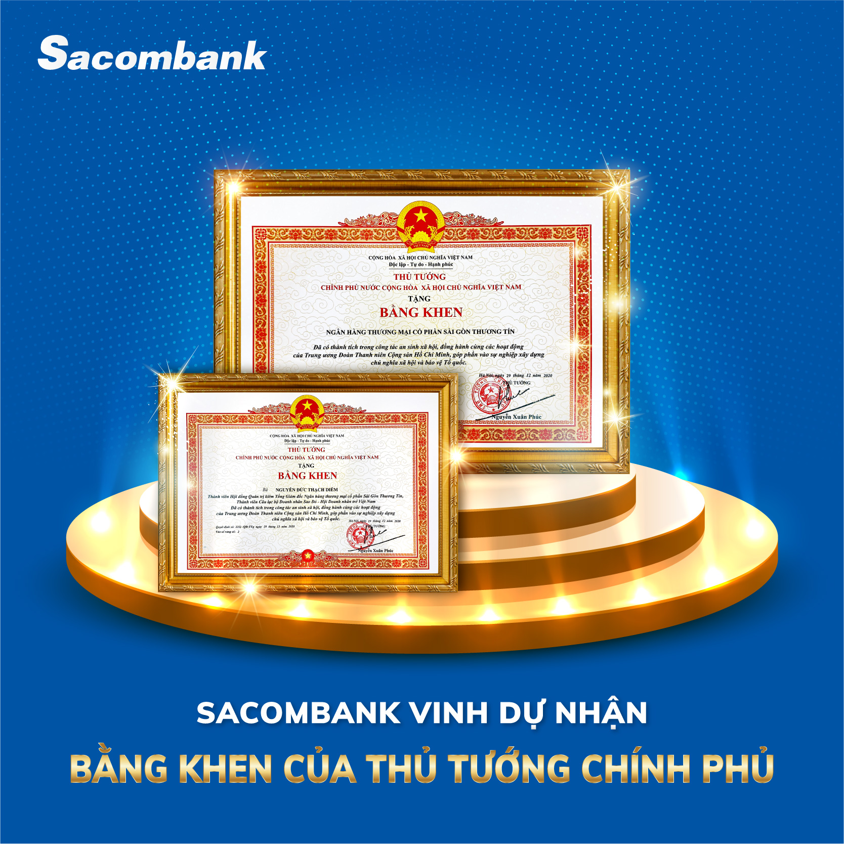 Sacombank nhận bằng khen của Thủ tướng Chính phủ